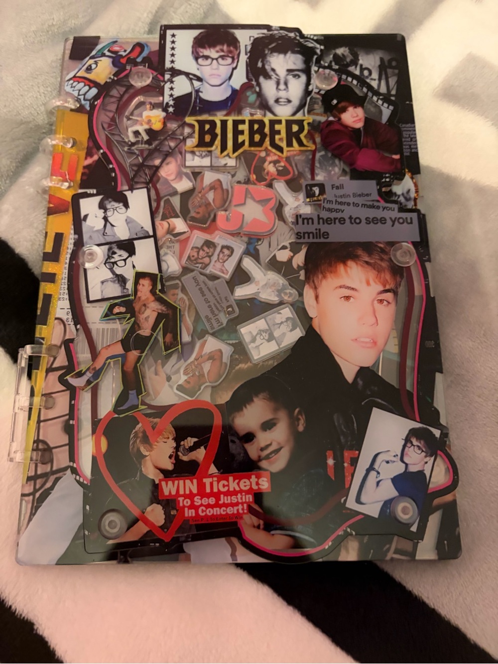 Justin Bieber Themed Notebook / Binder - Black and Multicolor